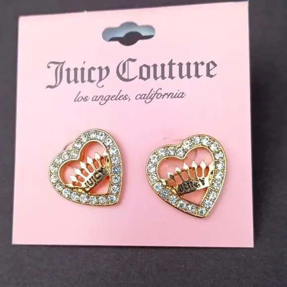 JUICY COUTURE Hearts earrings| juice couture women's rhinestone earrings NEW - Picture 8 of 8